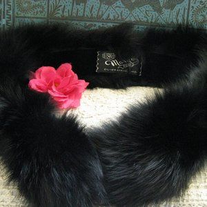 BLACK FOX WRAP!!! 1950s Stunning Long Black Fox Shoulder Accessory